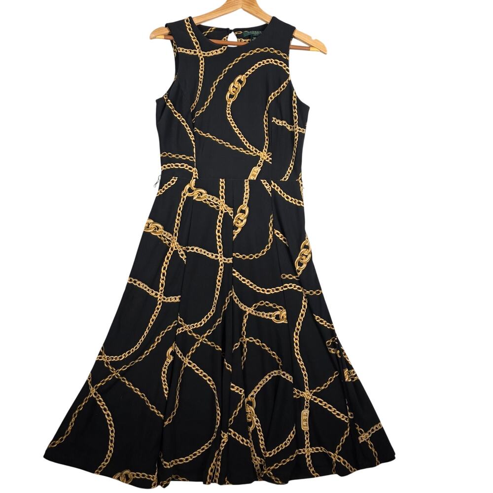 Lauren Ralph Lauren Sleeveless Gold Chain Pattern Dress
